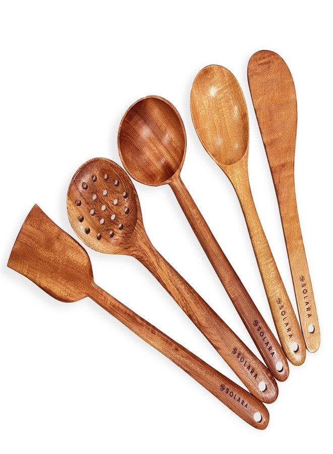 SOLARA Neem Wooden Spatula Set of 5, Spatula Kitchen Tools, WoodenLadle, Spatula Set for Non-Stick Pan, Naturally Antibacterial, Eco-Friendly & Non-Toxic, Ideal for Non-Stick Cookware - Image 1